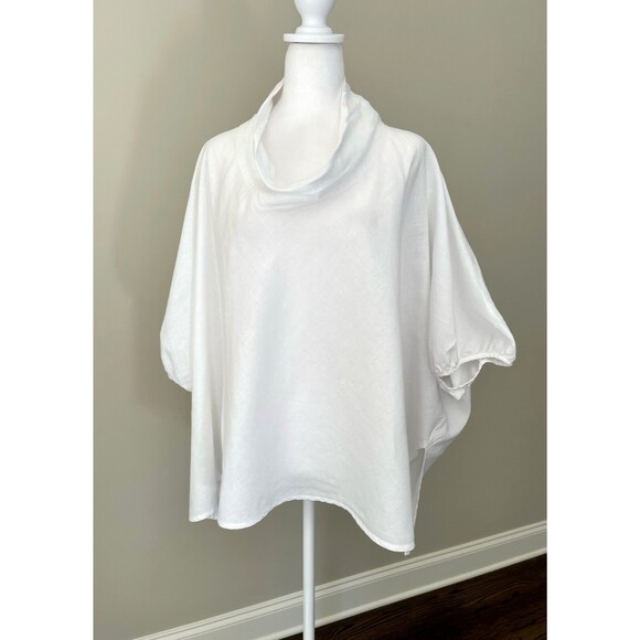 Vintage 100% Linen Tunic Top Sz L Cowl Neck Oversized Artsy Minimalist Lagenlook - Picture 2 of 13
